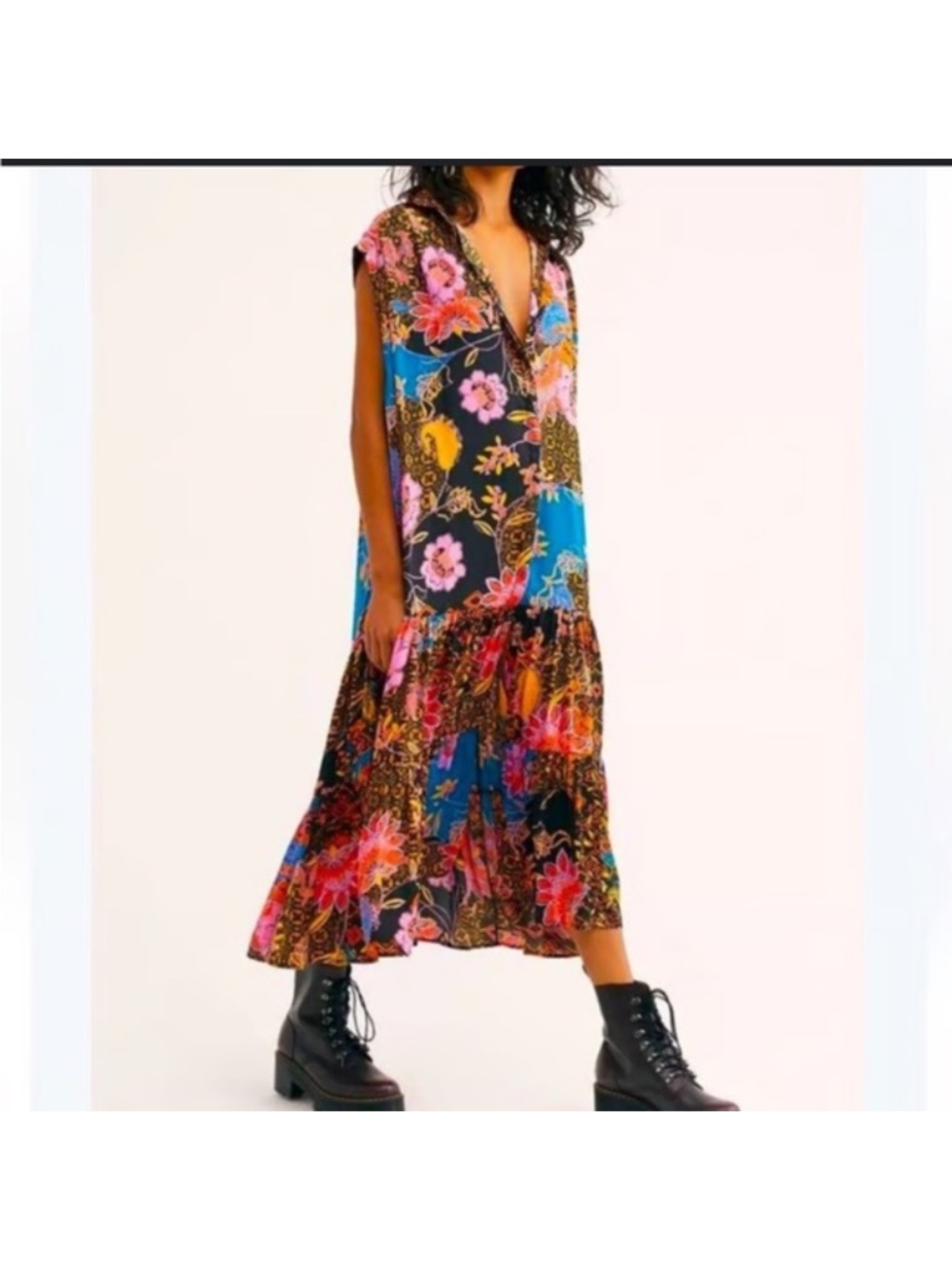 Free People "On My Mind" Floral Patchwork Maxi Dress